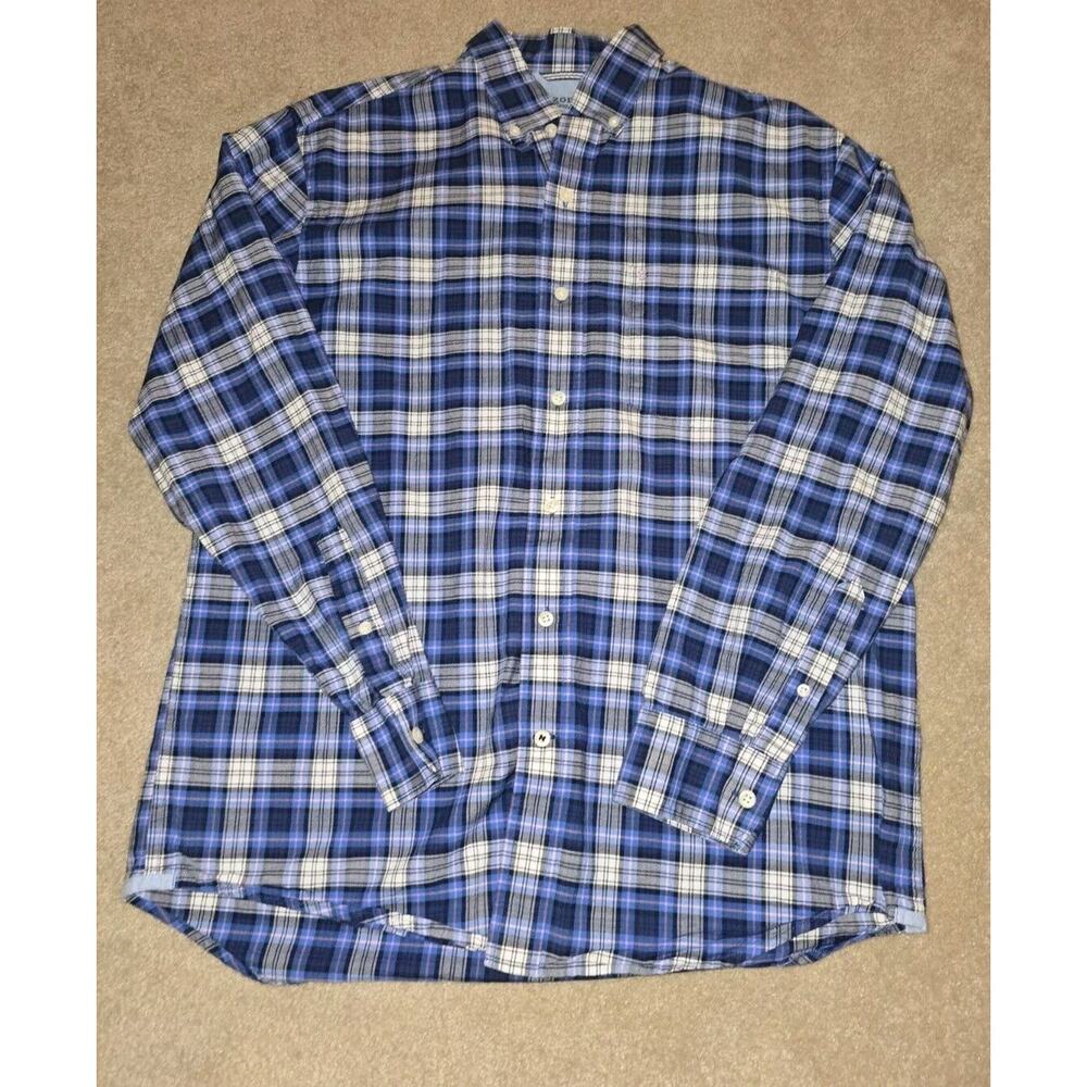 IZOD Saltwater Long Sleeve Button Down Shirt Mens Size Medium Blue Plaid